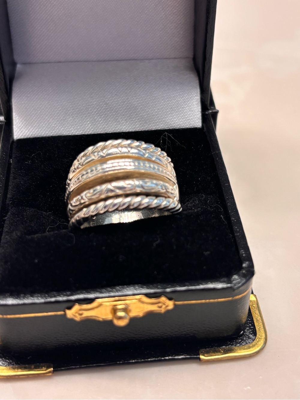 Two-Tone Textured sterling 925 heavy Dome Ring size 7